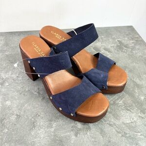 Ilaria Sartori Made in Italy blue suede platform sandals wooden heel size 8.5
